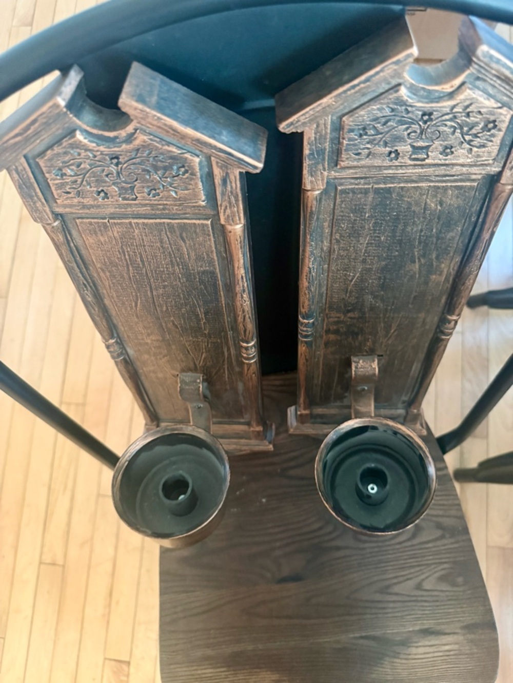 Vintage Pair Coppercraft Guild Syroco Colonial Candle Sconces - Faux Copper MCM - Picture 5 of 6